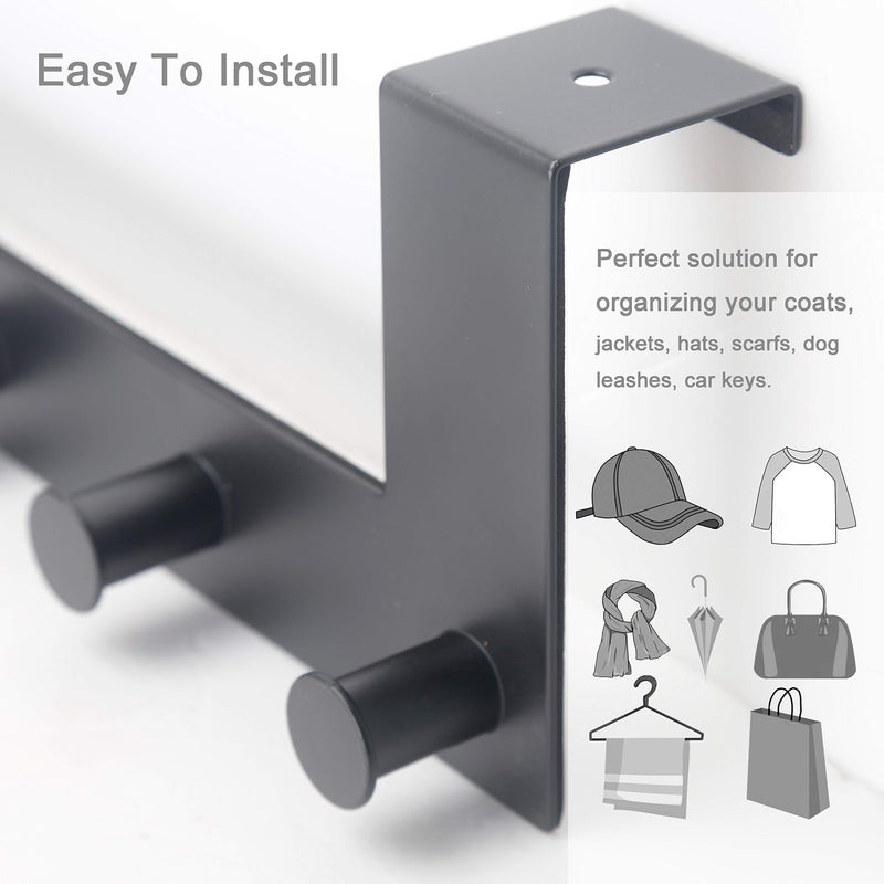 WEBI Over The Door Hooks,Over Door Towel Rack with 6 Peg Hooks for Hanging,Door Coat Hanger Door Coat Rack for Behind Back of Bathroom,Black - Image 4